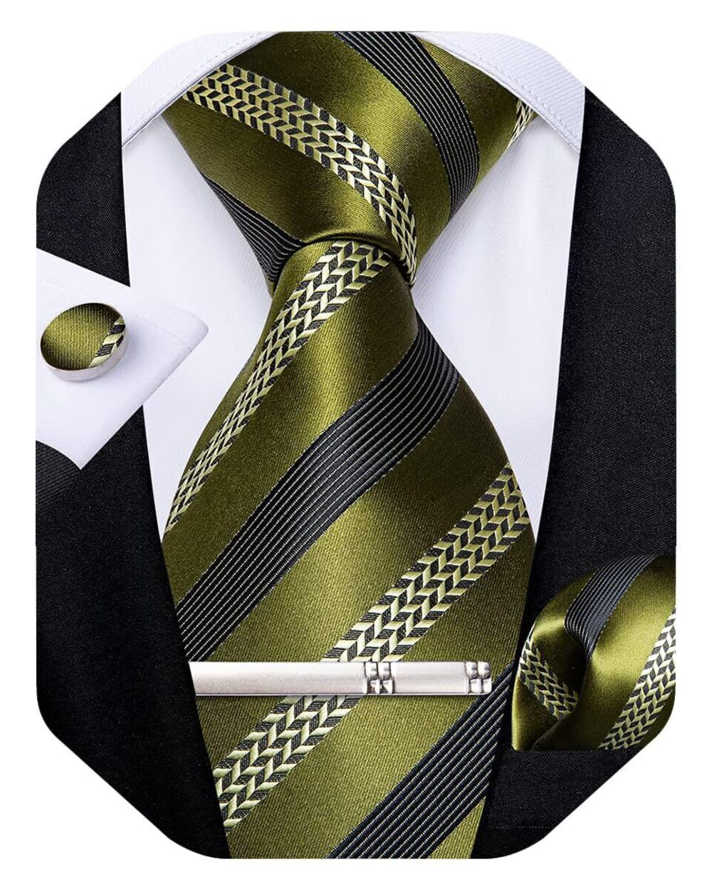 5512 Striped Tie Silk Woven Necktie and Pocket Square Cufflinks Tie Clip